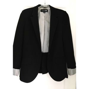Black blazer with pinstripe roll cuffs